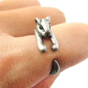 Squirrel Chipmunk Shaped Animal Wrap Around Ring in Silver | US Sizes 3 to 8.5