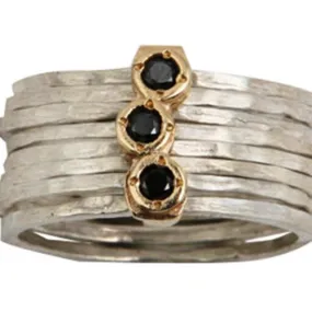 Stack ring ,  silver ring  and gold ring for woman black diamonds rings