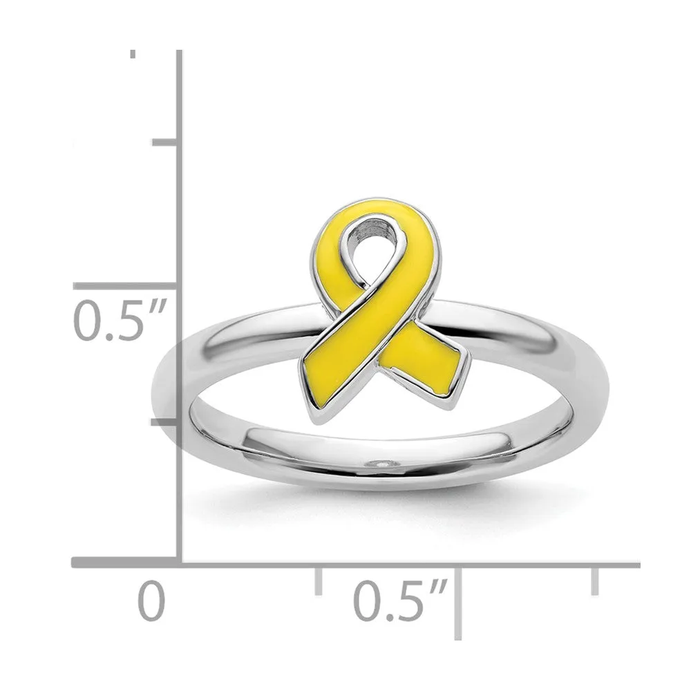 Stackable Expressions Yellow Enameled Awareness Ribbon Ring in Sterling Silver