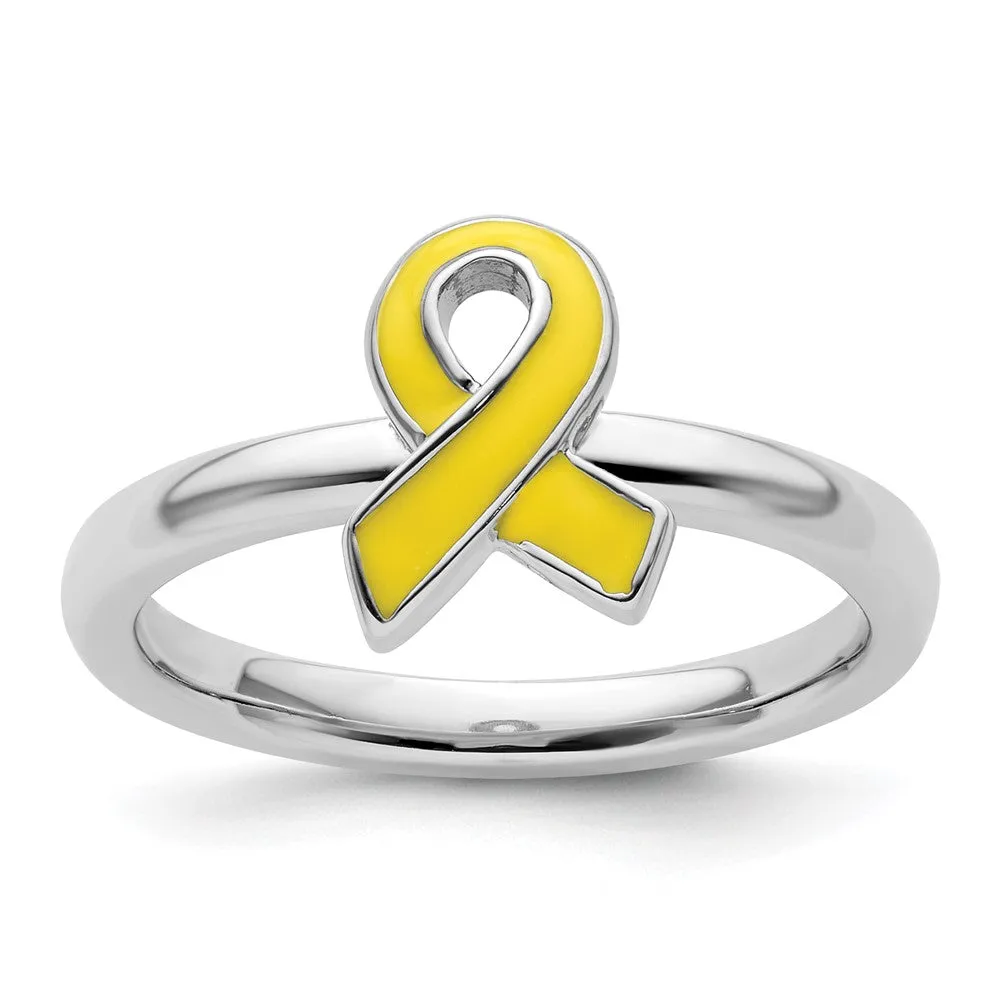 Stackable Expressions Yellow Enameled Awareness Ribbon Ring in Sterling Silver