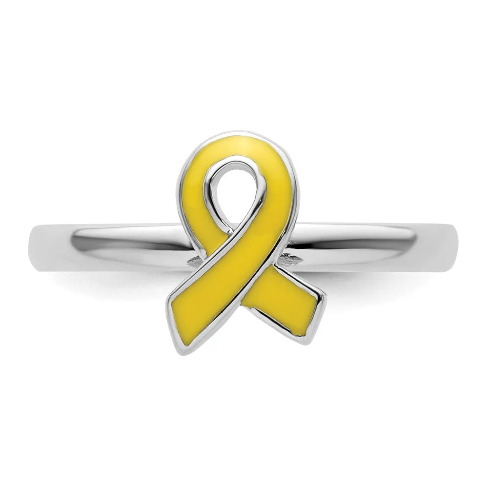 Stackable Expressions Yellow Enameled Awareness Ribbon Ring in Sterling Silver