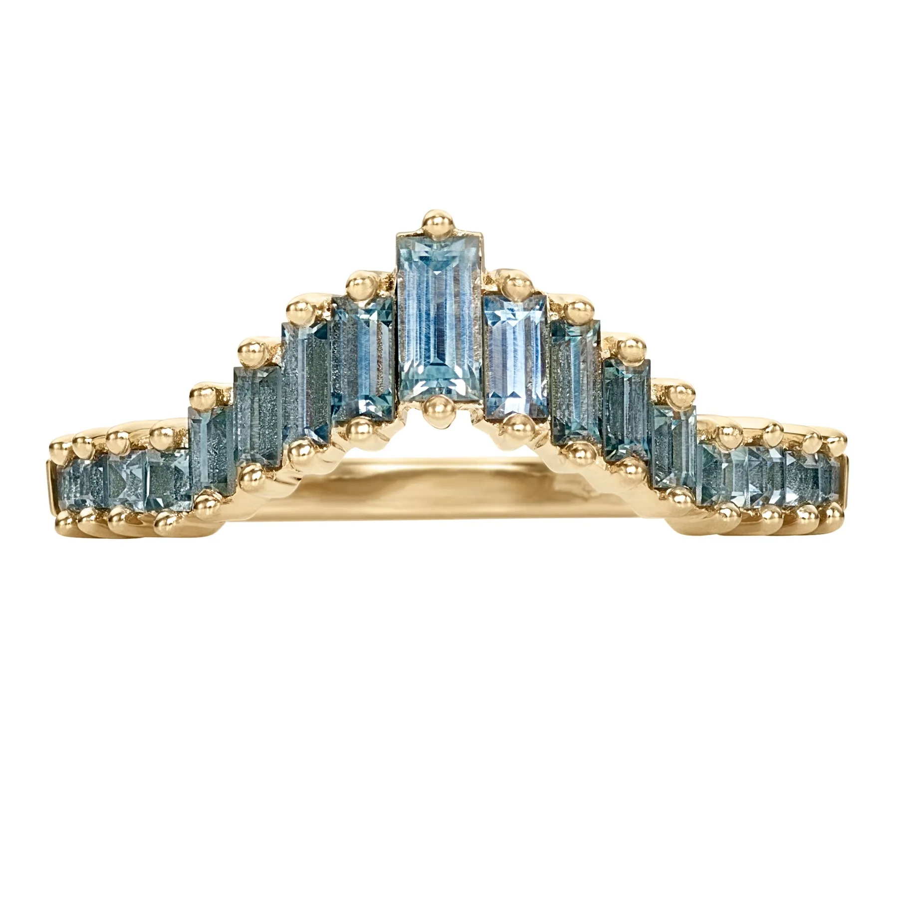 Teal Sapphire Baguette Curved Tiara Ring