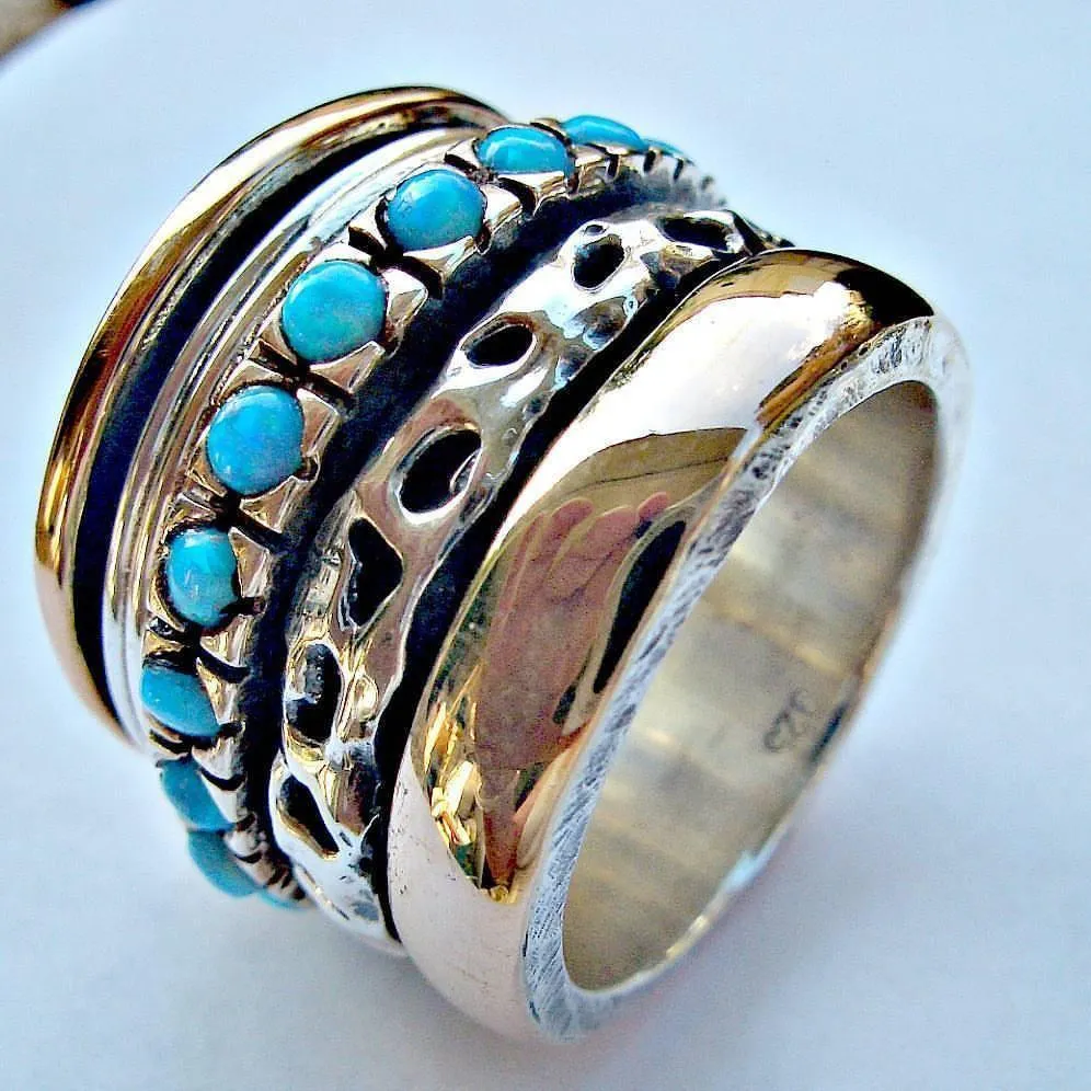 Unique Spinner Rings spinner ring with opals Sterling silver & gold