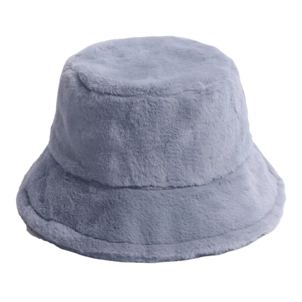 Women Bucket Hat Rabbit Fur Dome Thicken Warmth Windproof Ear Protection Hat