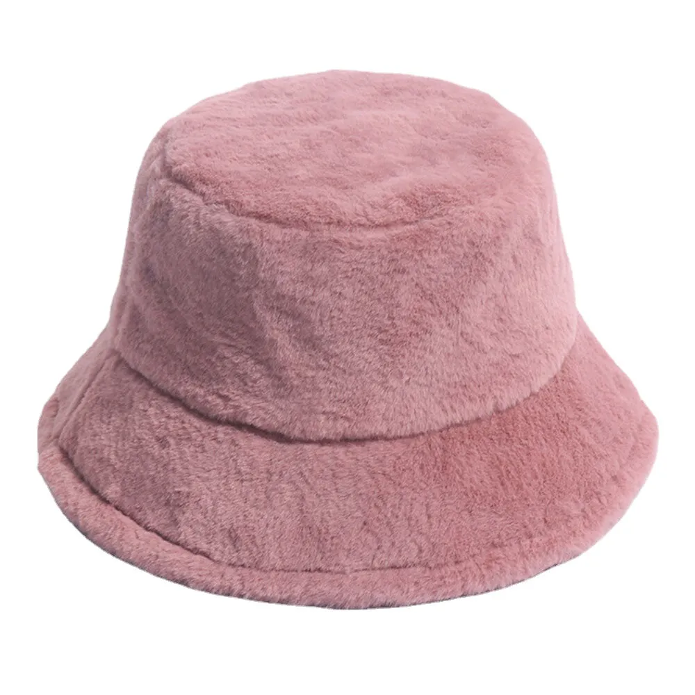 Women Bucket Hat Rabbit Fur Dome Thicken Warmth Windproof Ear Protection Hat