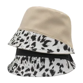 Women Patchwork Leopard Pattern Print Sun Hat Cotton Fashion All-match Sunscreen Bucket Hat